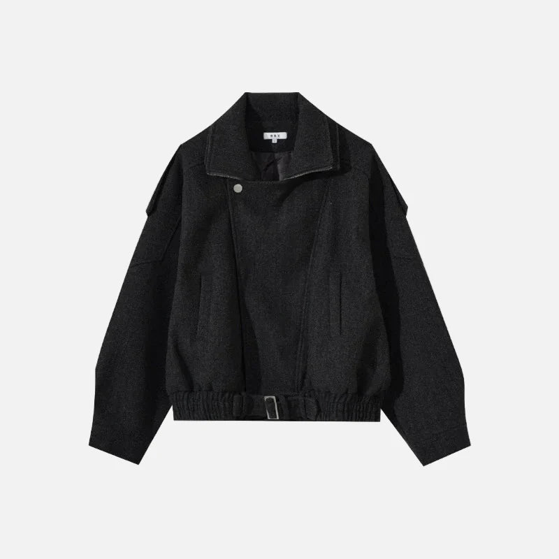 Classic Thick Woolen Stand Collar Parkas Irregular Jacket