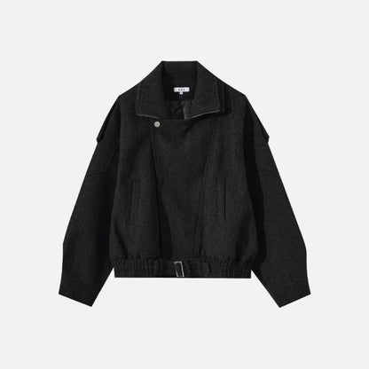 Classic Thick Woolen Stand Collar Parkas Irregular Jacket