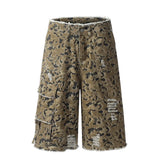 Trendy Vintage Camouflage Wide Leg Ripped Jorts