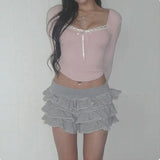 Blush Elegance Lace Crop T-shirt
