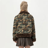 Women Camouflage Short Padded Winter Fur Jacket