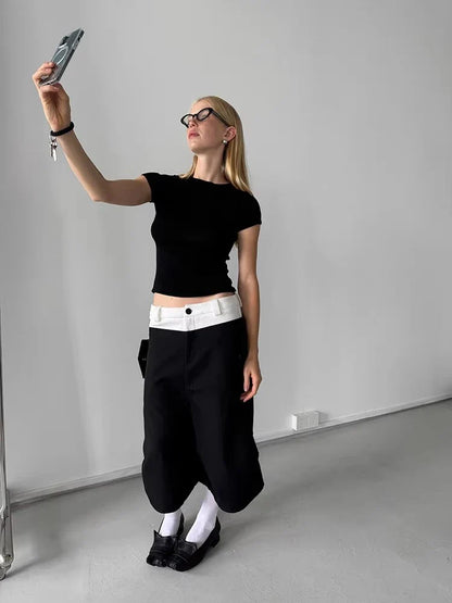 Signature Black Color Block Cargo Jorts