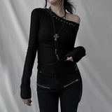 Rivet Skew Collar Gothic Cyber T-Shirt