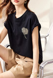 Black Cotton Summer Short Sleeve T-Shirt