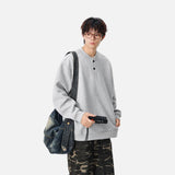 Casual Stand Collar Button Detail Sweatshirt
