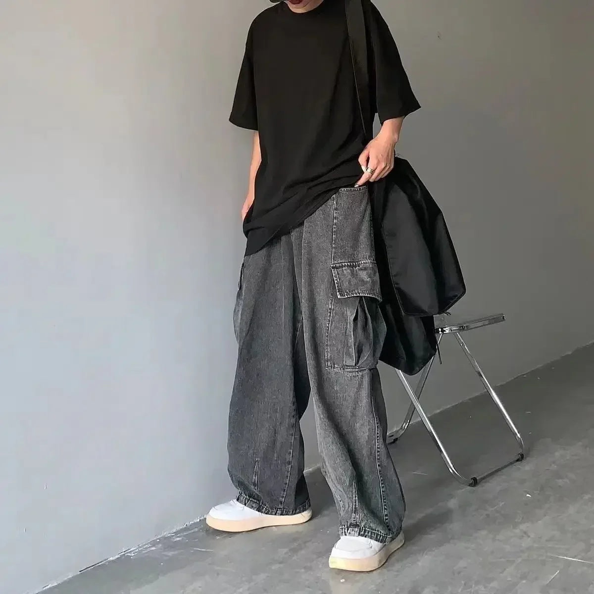 Spring Hip Hop Loose Fit Wide Leg Cargo Jeans