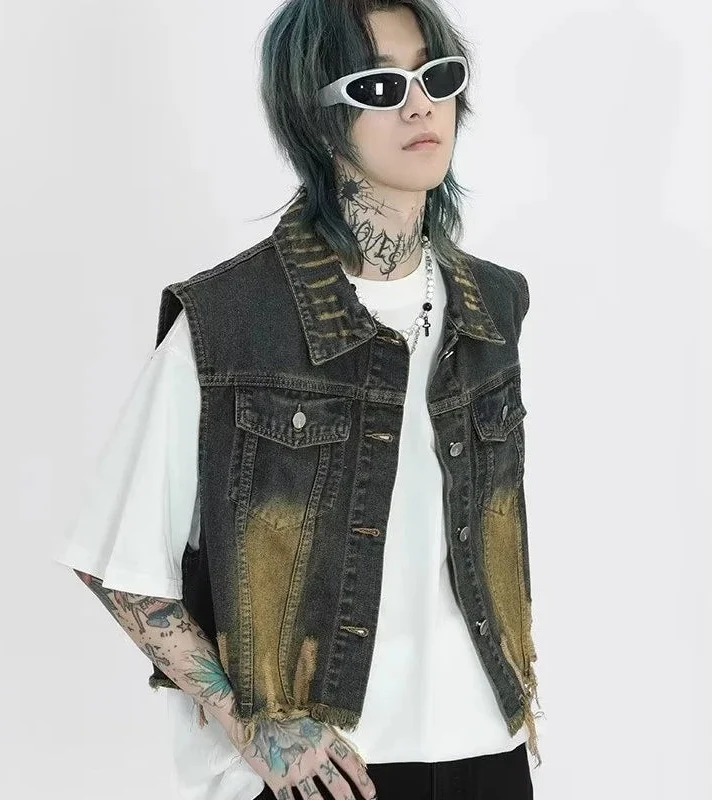 Cowboy Style Distressed Denim Vest