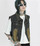 Cowboy Style Distressed Denim Vest