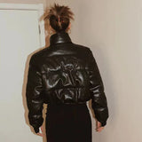 Women Stylish Black PU Winter Leather Jacket