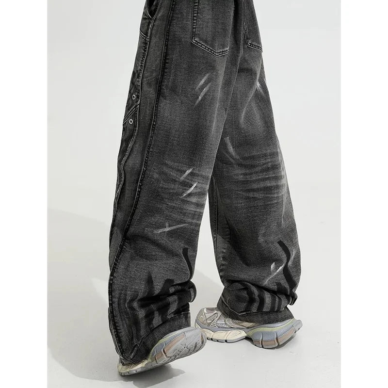Streetwear Black Retro Vintage High Waist Wide Leg Jeans