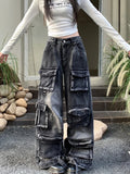 Black Washed Streetware Baggy Cargo Jeans