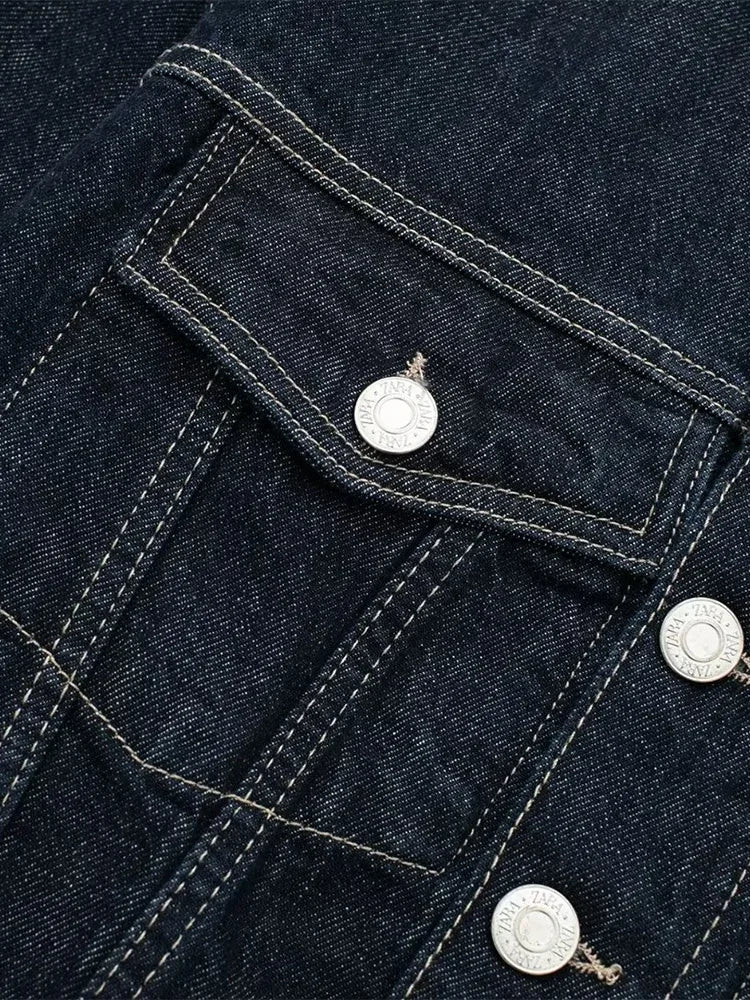 Vintage Chic Blue Lapel Neck Denim Jacket