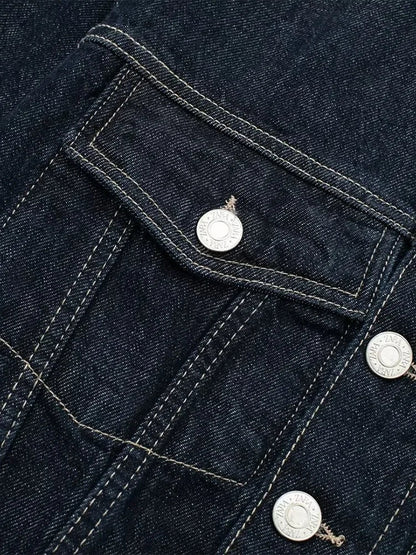 Vintage Chic Blue Lapel Neck Denim Jacket