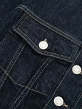 Vintage Chic Blue Lapel Neck Denim Jacket