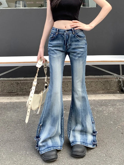 Distressed Blue Slim Flare Jeans