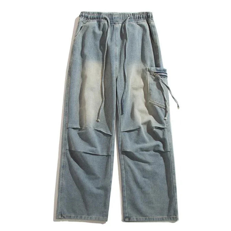High Street Pleated Cargo Denim Jeans