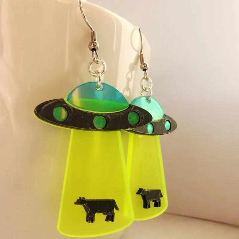 Extraterrestrial Space Acrylic Embossed UFO Earring