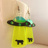 Extraterrestrial Space Acrylic Embossed UFO Earring