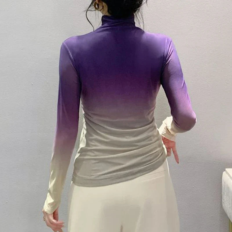 Chic Gradient Print Mesh Long T-Shirt