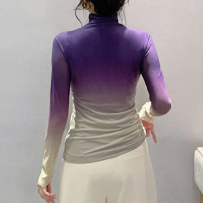 Chic Gradient Print Mesh Long T-Shirt