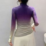 Chic Gradient Print Mesh Long T-Shirt