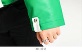 Cool Green Block Pu Leather Jacket