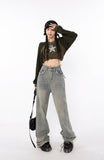 Raw Edged Baggy Washed Denim Pants
