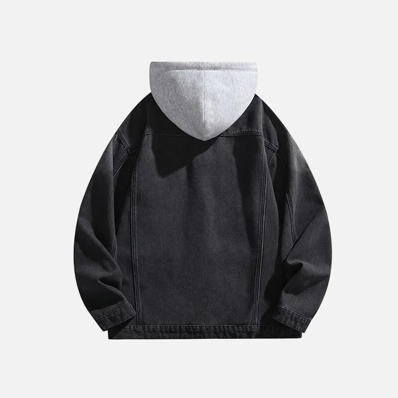 Solid Color Turn-Down Hooded Denim Jacket