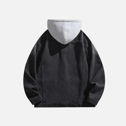Solid Color Turn-Down Hooded Denim Jacket