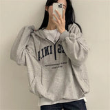 Cozy Zip-Up Letter Print Half Zipper Hoodie