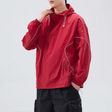 Model wearing the red Trail seeker Jacket