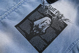 Trendy Streetwear Blue Distressed Denim Jacket