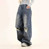 American Style Solid Color Ripped Jeans