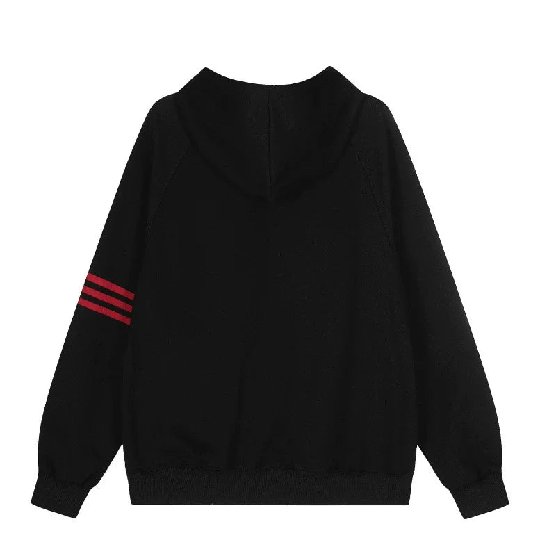 Essential Striped Patchwork Zip-Up Hooded Sweatshirt