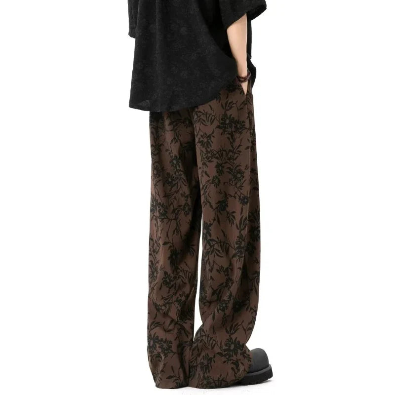 Retro Japanese Style Printed Wide Leg Pants