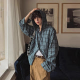 Plaid Vintage Casual Long Sleeve Hooded Shirt