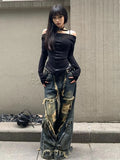 Model wearing the blue Grunge Distressed Denim Jeans