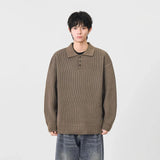 Y2K Cozy Ribbed Knit Polo Collar Sweater
