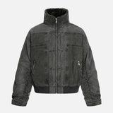 Vintage Distressed Denim Padded Fur Collar Jacket