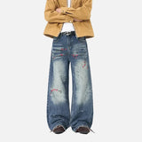 American Style Washed Floral Embroidered Jeans