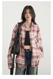 Women Streetwear Cool Color Blocked Grid Chic Cotton Shirt