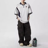 Letter Print Patchwork Retro Trend Polo T-Shirt