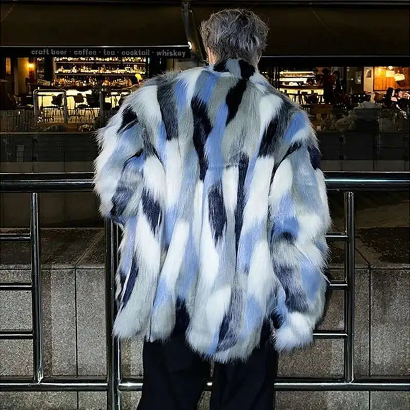 Luxurious Color Contrast Imitation Fur Jacket