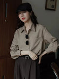 Women Casual Elegant Green Korean Style Chic Long Shirt