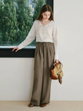 Women Classic Relaxed Fit V-Neck Linen Cardigan