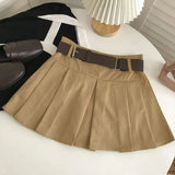 Short Belted Pleated Skirt