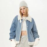 Sweet Blue Plush Lady Short Denim Jacket