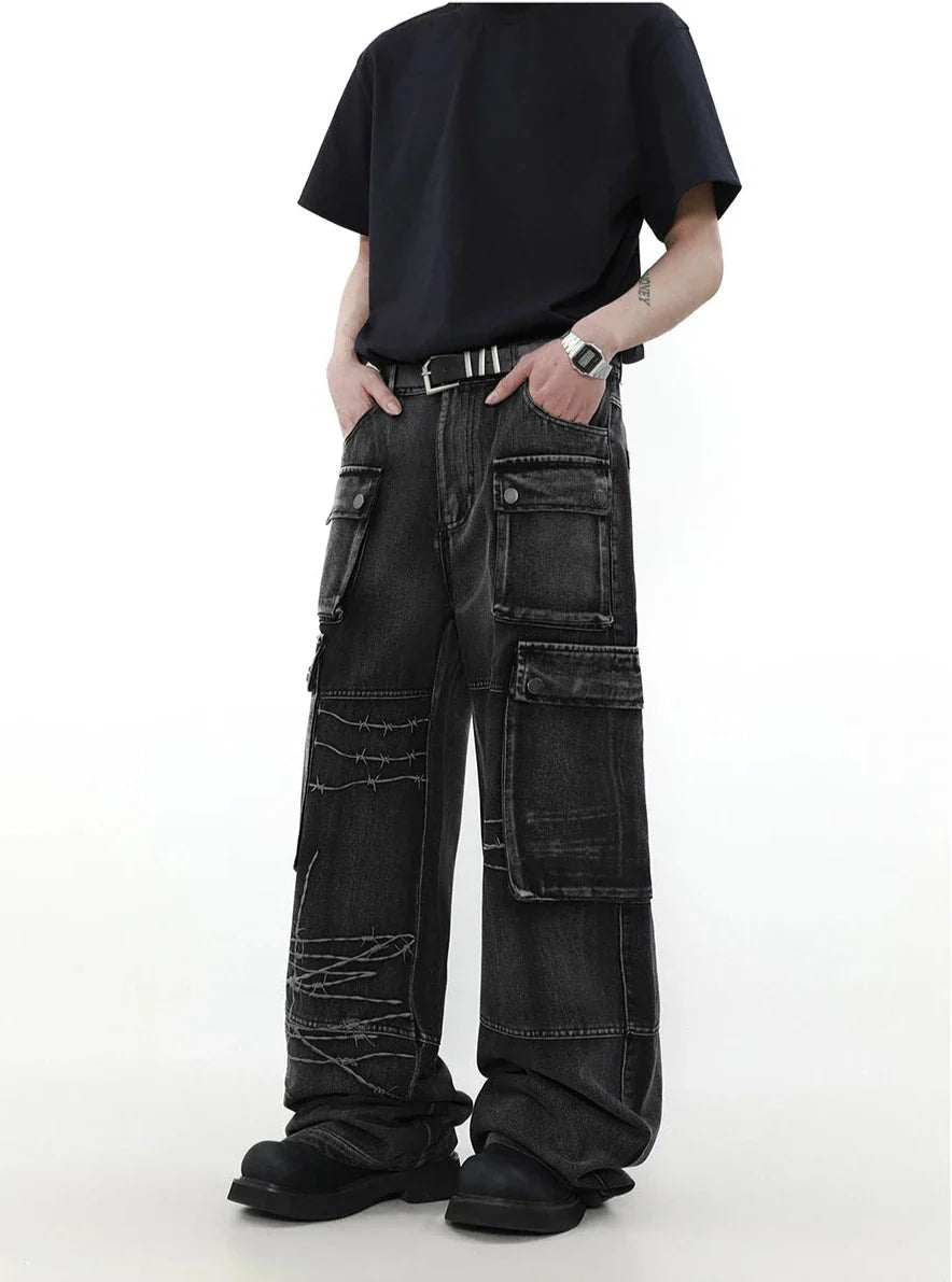 Graffiti Patch Cargo Denim Pants