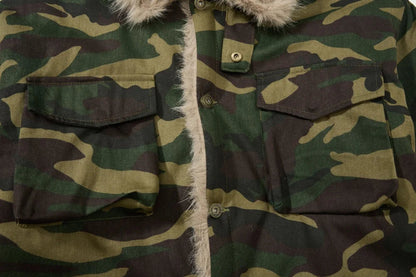 Camouflage Single Breasted Fur Collar Padded Jacket