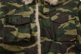Camouflage Single Breasted Fur Collar Padded Jacket